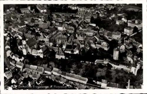 Ak Zschopau im Erzgebirge Sachsen, Schloss Wildeck, Fliegeraufnahme