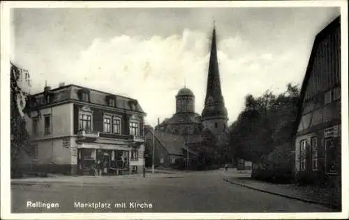 Ak Rellingen in Holstein, Marktplatz mit Kirche