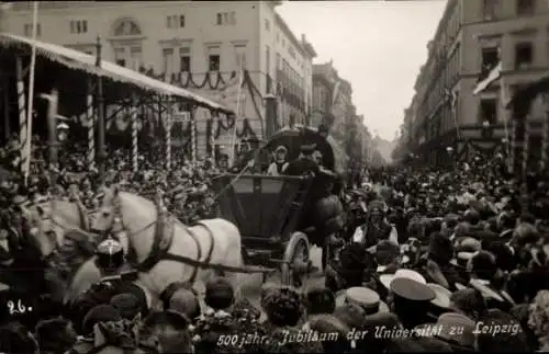 Foto Ak Leipzig in Sachsen, 500 jähr. Jubiläum der Universität zu Leipzig, Festzug, Pferdewagen