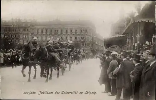 Foto Ak Leipzig in Sachsen, 500 jähr. Jubiläum der Universität zu Leipzig, Festzug, Pferdewagen