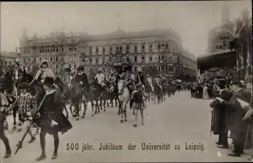 Foto Ak Leipzig in Sachsen, 500 jähr. Jubiläum der Universität zu Leipzig, Festzug, Pferde