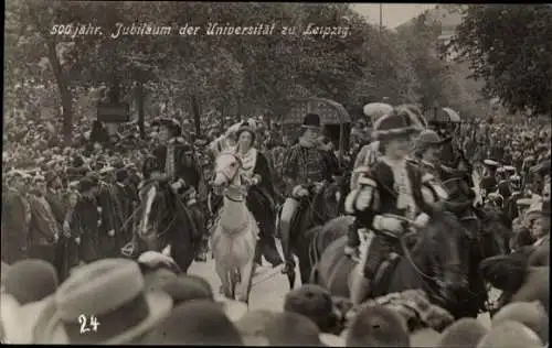 Foto Ak Leipzig in Sachsen, 500 jähr. Jubiläum der Universität zu Leipzig, Festzug, Reiter