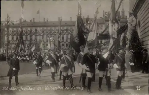 Foto Ak Leipzig in Sachsen, 500 jähr. Jubiläum der Universität zu Leipzig, Festzug, Studenten