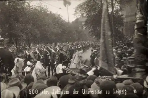 Foto Ak Leipzig in Sachsen, 500 jähr. Jubiläum der Universität zu Leipzig, Festzug, Studenten