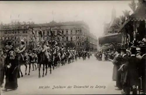 Foto Ak Leipzig in Sachsen, 500 jähr. Jubiläum der Universität zu Leipzig, Festzug, Reiter