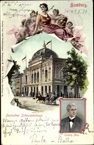 Litho Hamburg Mitte St. Georg, Deutsches Schauspielhaus, Engel, Schauspieler Ludwig Max