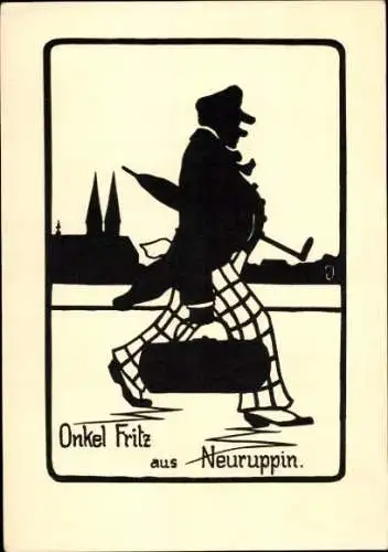 Scherenschnitt Ak Neuruppin in Brandenburg, Onkel Fritz mit Tasche und Schirm