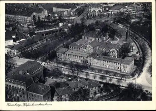 Ak Hamburg Mitte St. Pauli, Hafenkrankenhaus, Fliegeraufnahme