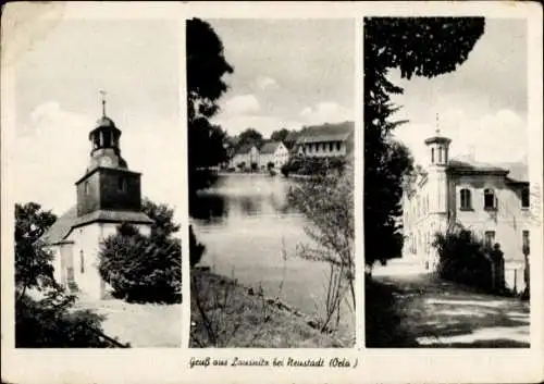 Ak Lausnitz bei Neustadt an der Orla, Teilansichten, Kirche, Fluss