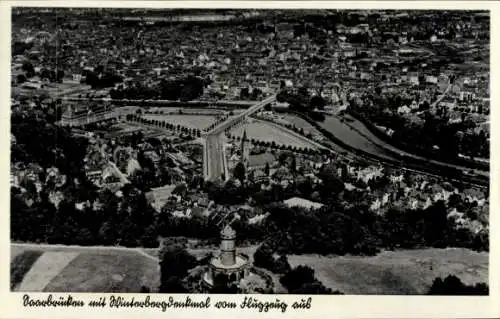 Ak Saarbrücken im Saarland, Fliegeraufnahme, Hindenburgdenkmal