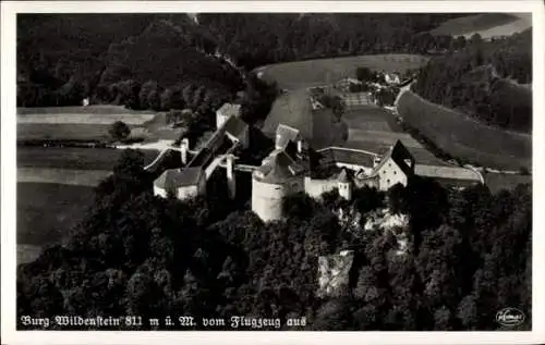 Ak Leibertingen in Baden, Burg Wildenstein an der Donau, Fliegeraufnahme