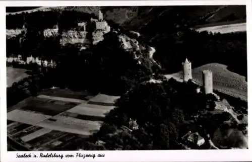 Ak Saaleck Bad Kösen Naumburg an der Saale, Fliegeraufnahme, Rudelsburg