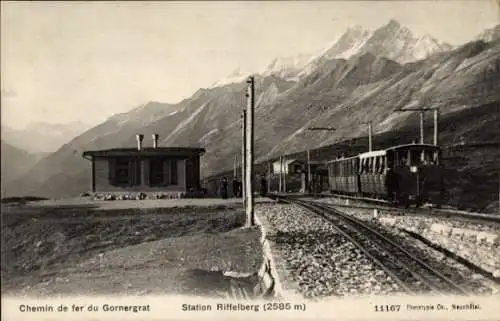 Ak Kanton Wallis Schweiz, Gornergratbahn, Bahnhof Riffelberg