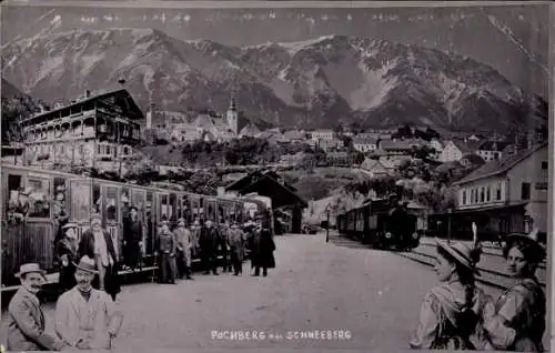 Ak Puchberg am Schneeberg Niederösterreich, Eisenbahn, Reisende, Gebirge, Lokomotive