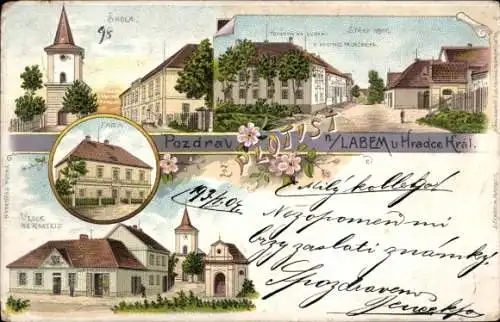 Litho Plotiště nad Labem Zaunfeld Region Königgratz, Skola, Kostel, Stred Obce