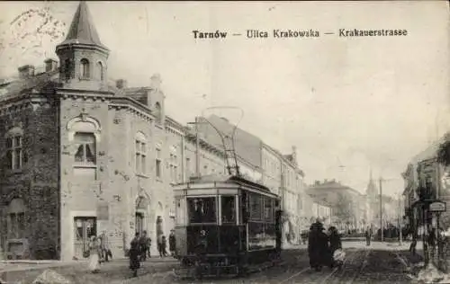 Ak Tarnów Tarnau Polen, Krakauerstraße, Straßenbahn