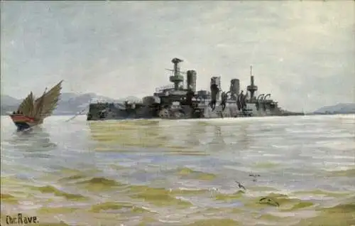 Künstler Ak Rave, Chr., Marine Galerie 289, Russisches Kriegsschiff, Pereswjet, Panzerschiff