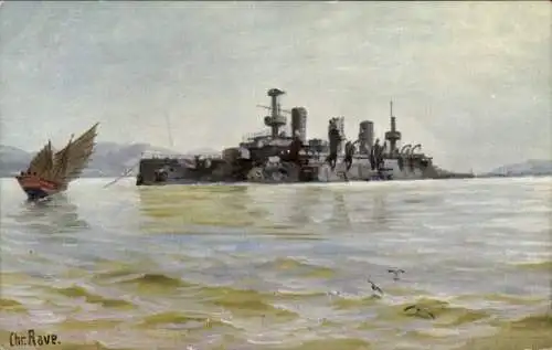 Künstler Ak Rave, Chr., Marine Galerie 289, Russisches Kriegsschiff, Pereswjet, Panzerschiff