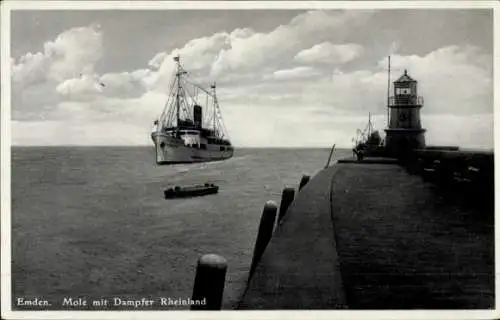 Ak Emden in Ostfriesland, Molde, Dampfer Rheinland, Leuchtturm