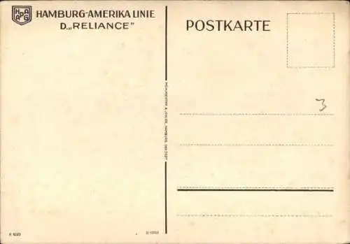 Ak Dampfschiff Reliance der Hamburg Amerika Linie, HAPAG
