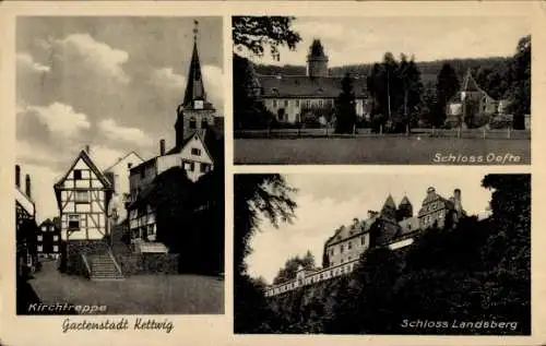 Ak Kettwig Essen im Ruhrgebiet, Kirchtreppe, Schloss Oefte, Schloss Landsberg