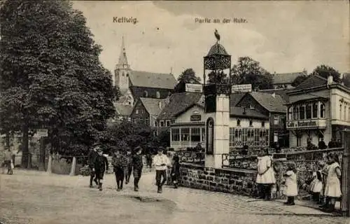 Ak Kettwig Essen im Ruhrgebiet, An der Ruhr, Brücke, Kirche, Kinder