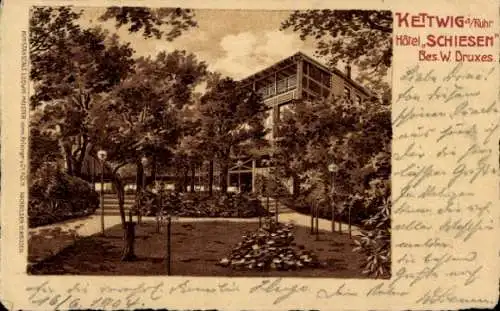 Litho Kettwig Essen im Ruhrgebiet, Hotel Schiesen, Garten