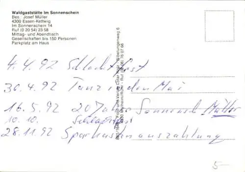Ak Kettwig Essen im Ruhrgebiet, Waldgaststätte Im Sonnenschein