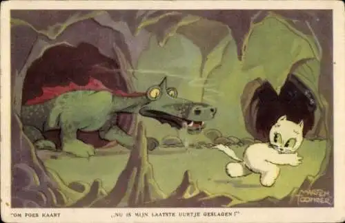 Künstler Ak Toonder, M., Märchen, Katze, Drache, Höhle