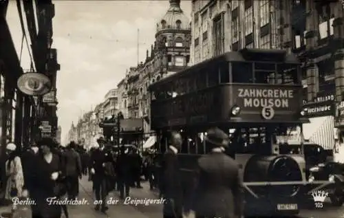 Ak Berlin Mitte, Leipziger Straße, Friedrichstraße, Doppeldeckerbus