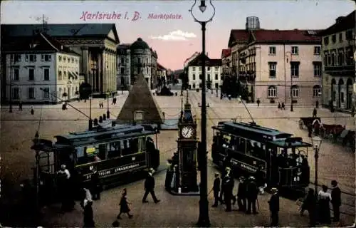 Ak Karlsruhe in Baden Württemberg, Marktplatz, Straßenbahn 68