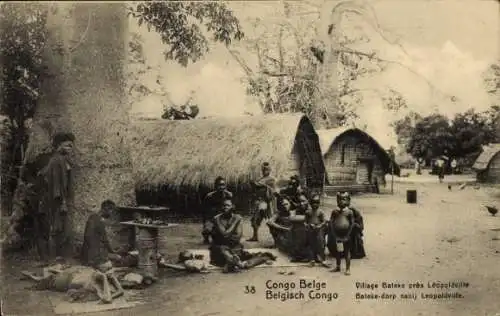 Ganzsachen Ak Kinshasa Léopoldville DR Kongo Zaire, Village Bateke