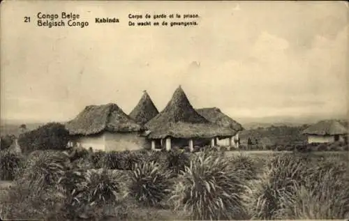 Ganzsachen Ak Kabinda DR Kongo Zaire, Bahnhofsgebäude, Gefängnis