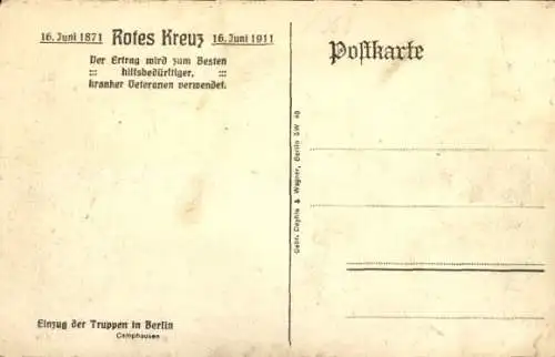 Künstler Ak Camphausen, Berlin Mitte, Einzug der Truppen, Brandenburger Tor, Rotes Kreuz