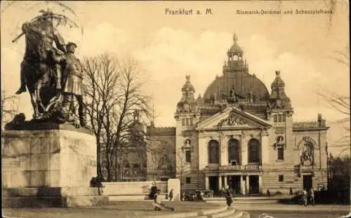 Ak Frankfurt am Main, Bismarck-Denkmal, Schauspielhaus