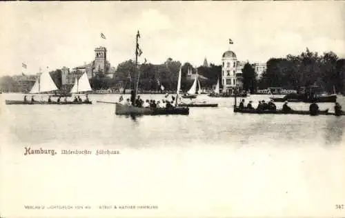 Ak Hamburg Nord Uhlenhorst, Uhlenhorster Fährhaus, Blick vom Wasser, Boote