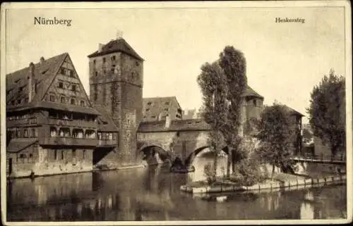 Ak Nürnberg in Mittelfranken, Henkersteg, Maxbrücke, Fachwerkhaus