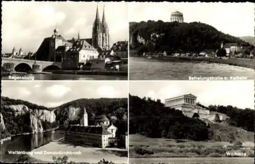 Ak Donaustauf in der Oberpfalz, Walhalla bei Regensburg, Weltenburg, Befreiungshalle bei Kelheim