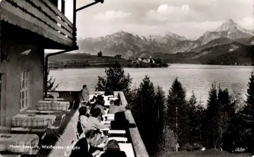 Ak Weißensee Füssen im Ostallgäu, Verandablick vom Hotel Seespitz