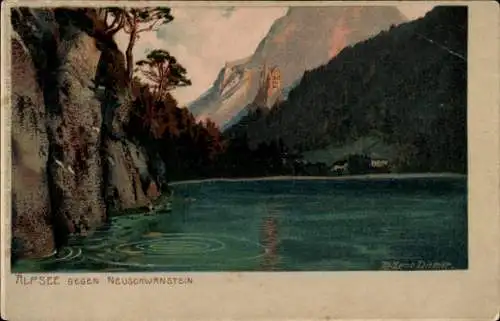 Künstler Litho Diemer, Zeno, Alpsee gegen Neuschwanstein