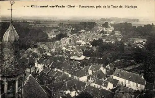 Ak Chaumont en Vexin Oise, Panorama, pris de la Tour de l'Horloge, Turmspitze, Wetterhahn