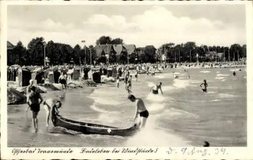 Ak Ostseebad Travemünde Lübeck, Strand, Personen, Boote, Windstärke 5