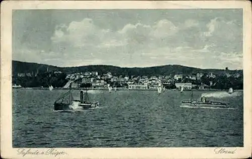 Ak Sassnitz auf der Insel Rügen, Blick nach dem Strand, Meer, Schiffe