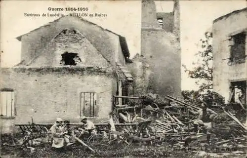 Ak Reillon Meurthe-et-Moselle, Ruinen, Zerstörte Häuser