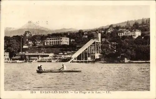 Ak Évian les Bains Haute Savoie, See, Strand, Boot