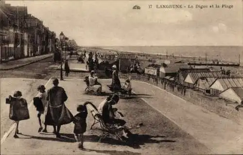 Ak Langrune sur Mer Calvados, Strand, Promenade, Digue