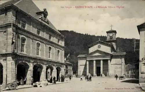 Ak Raon l'Étape Lothringen Vosges, Rathaus, Kirche, Turmuhr