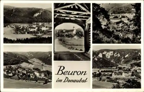 Ak Beuron im Donautal Württemberg, Kirche, Tunnelblick, Panorama vom Ort, Fliegeraufnahme