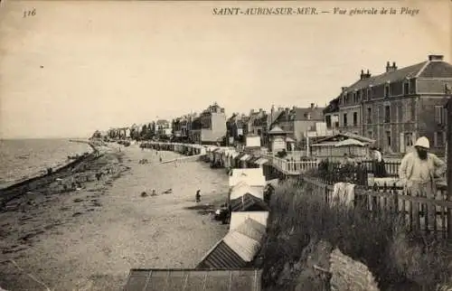 Ak Saint Aubin sur Mer Calvados, La Plage