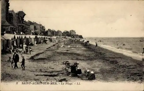 Ak Saint Aubin sur Mer Calvados, Strand